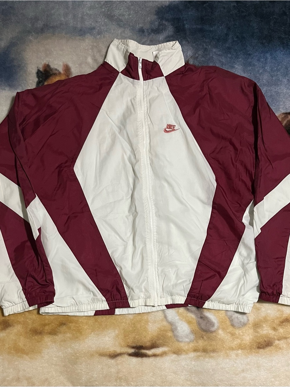 VTG 90’s Nike Windbreaker Jacket Colorblock White Maroon  Rose Gold swoosh SZ XL